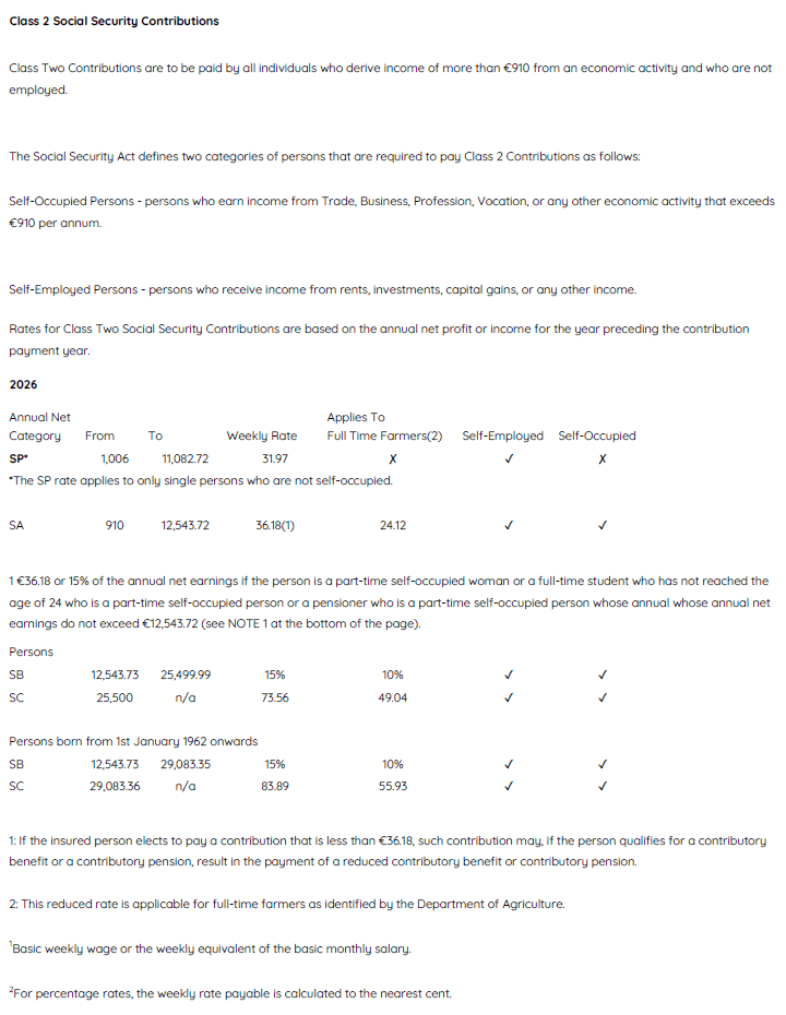 2026 Class 2 Social Security Contributions